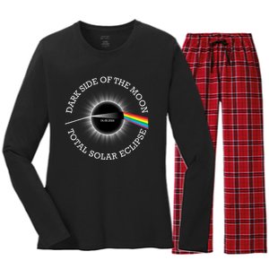 Total Solar Eclipse 04 08 24 Rainbow Totality Dark Side Moon Women's Long Sleeve Flannel Pajama Set 