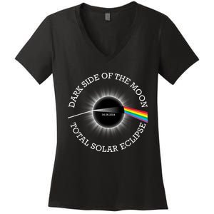 Total Solar Eclipse 04 08 24 Rainbow Totality Dark Side Moon Women's V-Neck T-Shirt