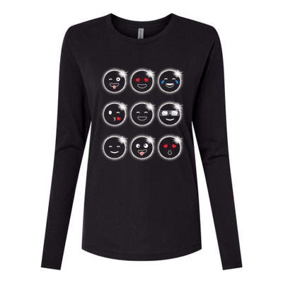 Total Solar Eclipse 04.08.2024 Silly Faces Funny Womens Cotton Relaxed Long Sleeve T-Shirt