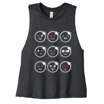 Total Solar Eclipse 04.08.2024 Silly Faces Funny Women's Racerback Cropped Tank