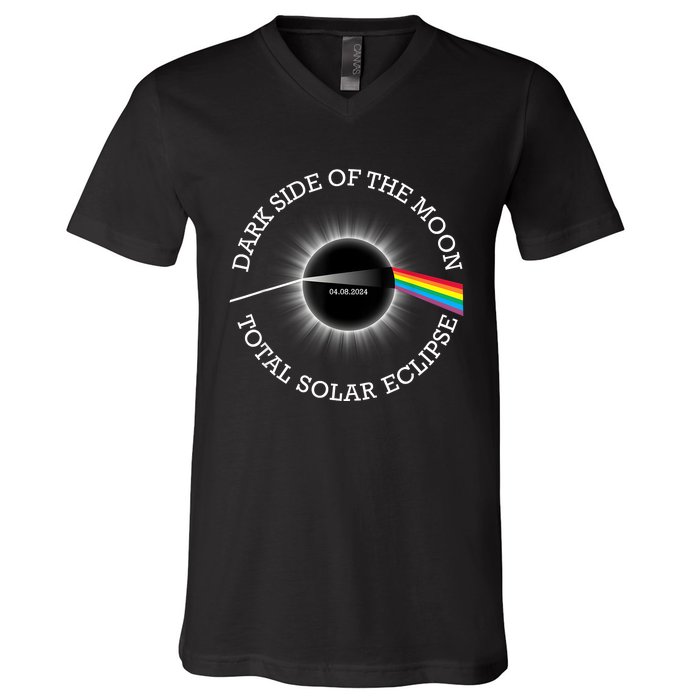 Total Solar Eclipse 04 08 24 Rainbow Totality Dark Side Moon V-Neck T-Shirt