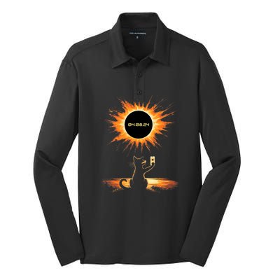 Total Solar Eclipse 2024 April 8 Cat America Totality Silk Touch Performance Long Sleeve Polo