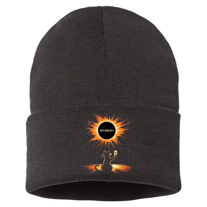 Total Solar Eclipse 2024 April 8 Cat America Totality Sustainable Knit Beanie