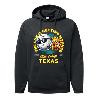 Texas Solar Eclipse Apr 8 2024 Sun Is Getting Mooned Performance Fleece Hoodie