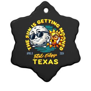 Texas Solar Eclipse Apr 8 2024 Sun Is Getting Mooned Ceramic Star Ornament