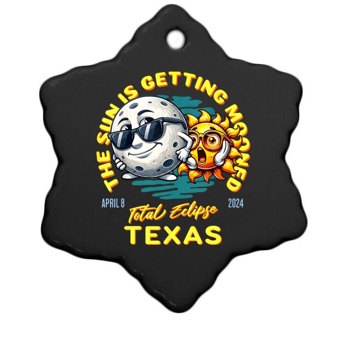 Texas Solar Eclipse Apr 8 2024 Sun Is Getting Mooned Ceramic Star Ornament