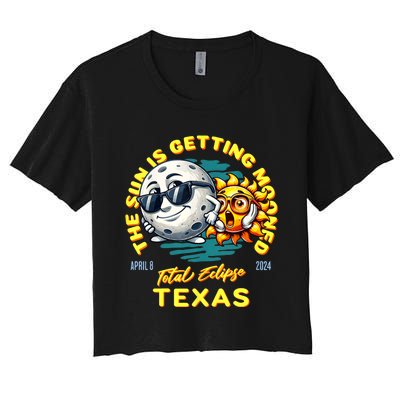 Texas Solar Eclipse Apr 8 2024 Sun Is Getting Mooned Women's Crop Top Tee