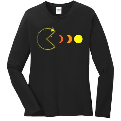 Total Solar Eclipse April 8 2024 Funny Phases Totality Ladies Long Sleeve Shirt