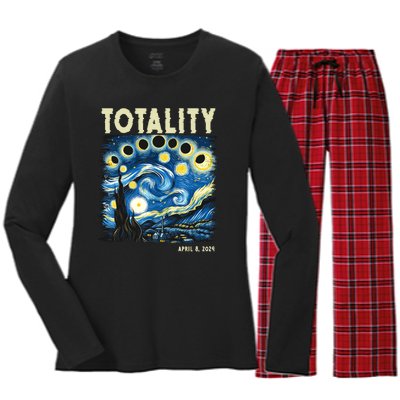 Totality Solar Eclipse 2024 Women's Long Sleeve Flannel Pajama Set 