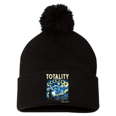 Totality Solar Eclipse 2024 Pom Pom 12in Knit Beanie