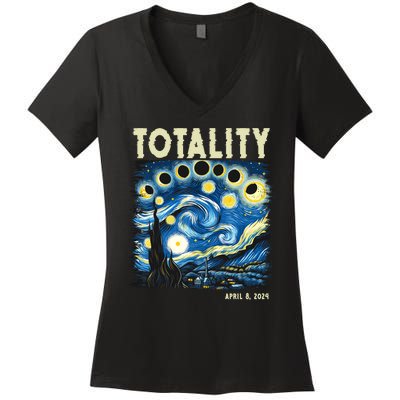 Totality Solar Eclipse 2024 Women's V-Neck T-Shirt