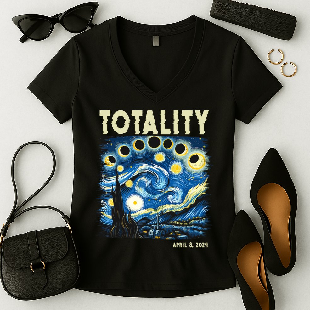Totality Solar Eclipse 2024 Women's V-Neck T-Shirt