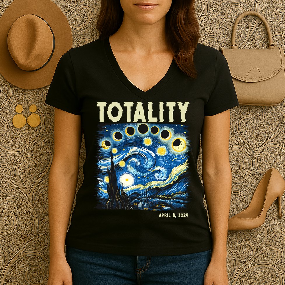 Totality Solar Eclipse 2024 Women's V-Neck T-Shirt