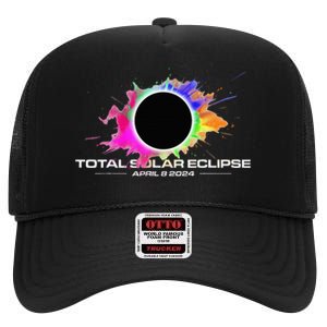 Total Solar Eclipse April 8 2024 Colorful Splash Totality High Crown Mesh Back Trucker Hat