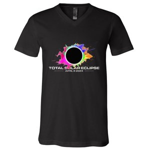 Total Solar Eclipse April 8 2024 Colorful Splash Totality V-Neck T-Shirt