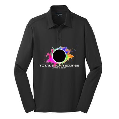 Total Solar Eclipse April 8 2024 Colorful Splash Totality Silk Touch Performance Long Sleeve Polo