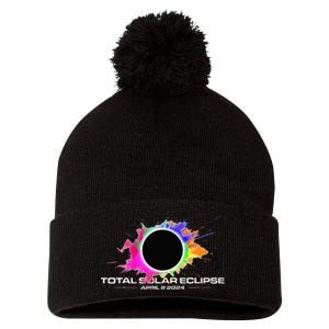 Total Solar Eclipse April 8 2024 Colorful Splash Totality Pom Pom 12in Knit Beanie