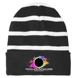 Total Solar Eclipse April 8 2024 Colorful Splash Totality Striped Beanie with Solid Band