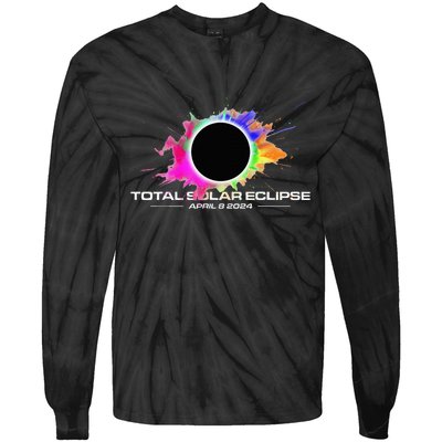 Total Solar Eclipse April 8 2024 Colorful Splash Totality Tie-Dye Long Sleeve Shirt