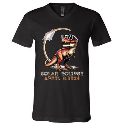 Total Solar Eclipse 4.08.24 Dinosaur Solar Eclipse 2024 V-Neck T-Shirt