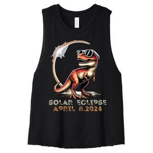 Total Solar Eclipse 4.08.24 Dinosaur Solar Eclipse 2024 Women's Racerback Cropped Tank