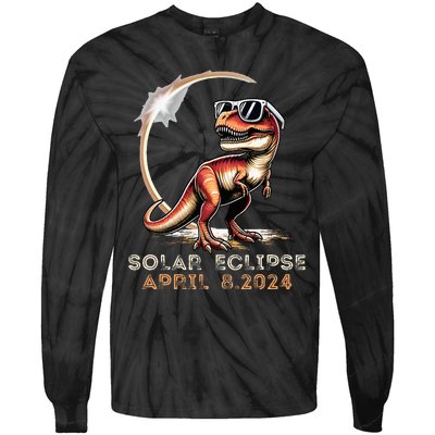 Total Solar Eclipse 4.08.24 Dinosaur Solar Eclipse 2024 Tie-Dye Long Sleeve Shirt