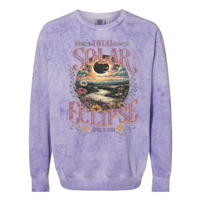 Total Solar Eclipse April 8 2024 Vintage Flowers Astrology Colorblast Crewneck Sweatshirt