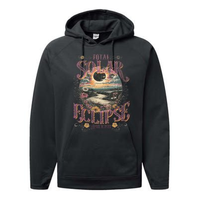 Total Solar Eclipse April 8 2024 Vintage Flowers Astrology Performance Fleece Hoodie