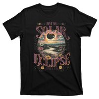 Total Solar Eclipse April 8 2024 Vintage Flowers Astrology T-Shirt