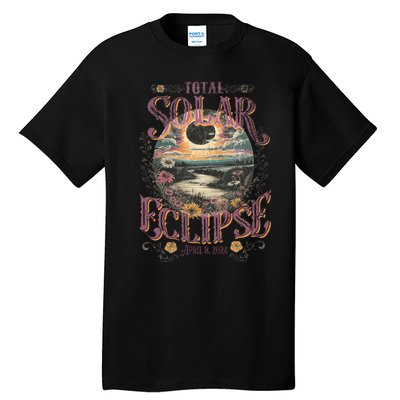 Total Solar Eclipse April 8 2024 Vintage Flowers Astrology Tall T-Shirt