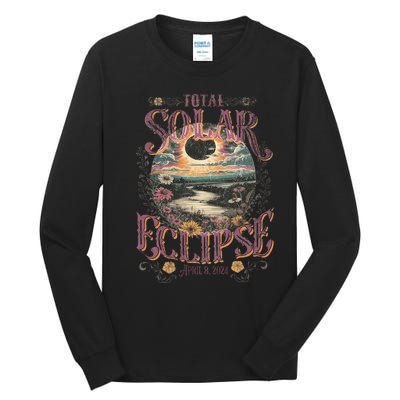 Total Solar Eclipse April 8 2024 Vintage Flowers Astrology Tall Long Sleeve T-Shirt