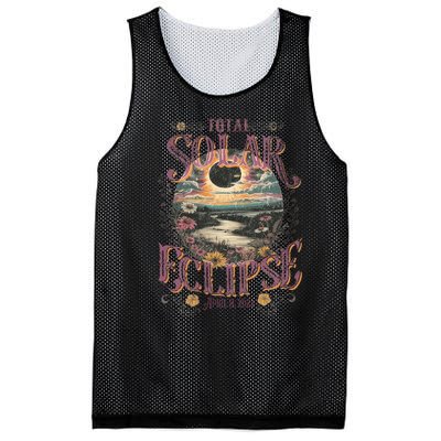 Total Solar Eclipse April 8 2024 Vintage Flowers Astrology Mesh Reversible Basketball Jersey Tank