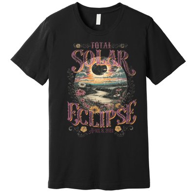 Total Solar Eclipse April 8 2024 Vintage Flowers Astrology Premium T-Shirt