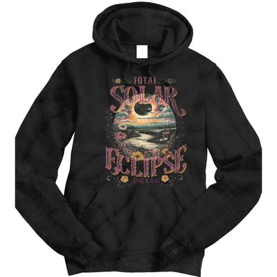 Total Solar Eclipse April 8 2024 Vintage Flowers Astrology Tie Dye Hoodie