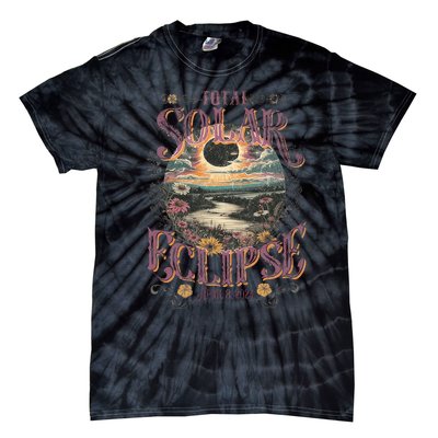 Total Solar Eclipse April 8 2024 Vintage Flowers Astrology Tie-Dye T-Shirt