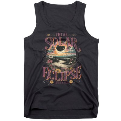 Total Solar Eclipse April 8 2024 Vintage Flowers Astrology Tank Top