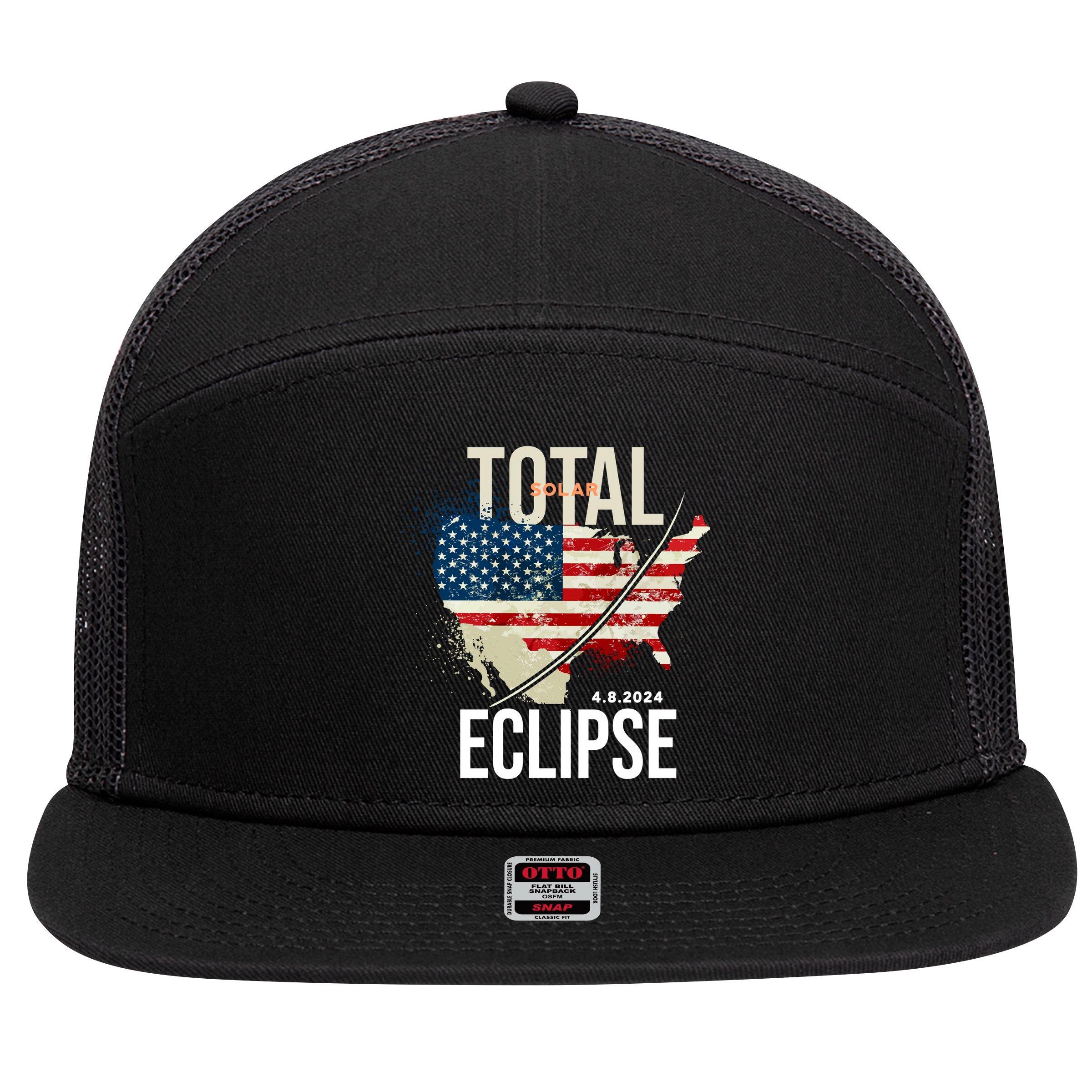 Total Solar Eclipse United States 4.8.2024 7 Panel Mesh Trucker Snapback Hat