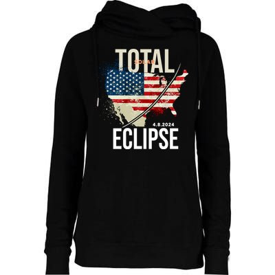 Total Solar Eclipse United States 4.8.2024 Womens Funnel Neck Pullover Hood