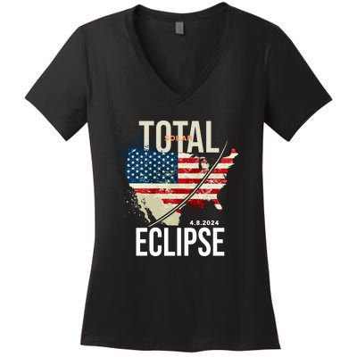 Total Solar Eclipse United States 4.8.2024 Women's V-Neck T-Shirt