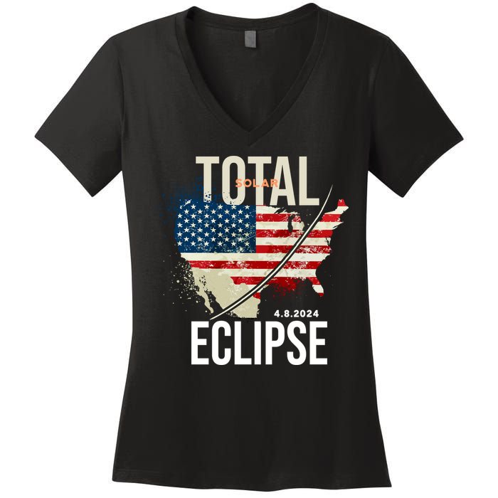 Total Solar Eclipse United States 4.8.2024 Women's V-Neck T-Shirt