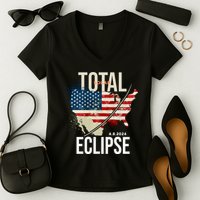 Total Solar Eclipse United States 4.8.2024 Women's V-Neck T-Shirt