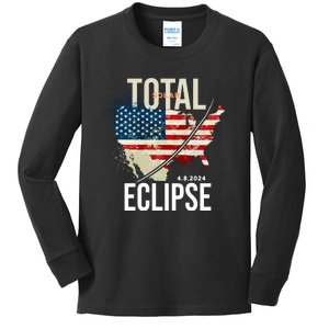 Total Solar Eclipse United States 4.8.2024 Kids Long Sleeve Shirt