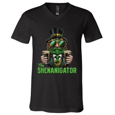 The Shenanigator, Funny Shenanigans Design For St Paddys Day V-Neck T-Shirt