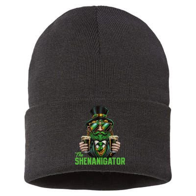 The Shenanigator, Funny Shenanigans Design For St Paddys Day Sustainable Knit Beanie