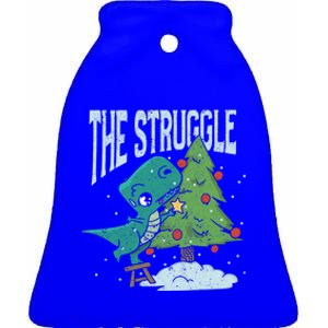 The Struggle Funny Dinosaur Christmas Tree Rex Xmas Pajamas Great Gift Ceramic Bell Ornament