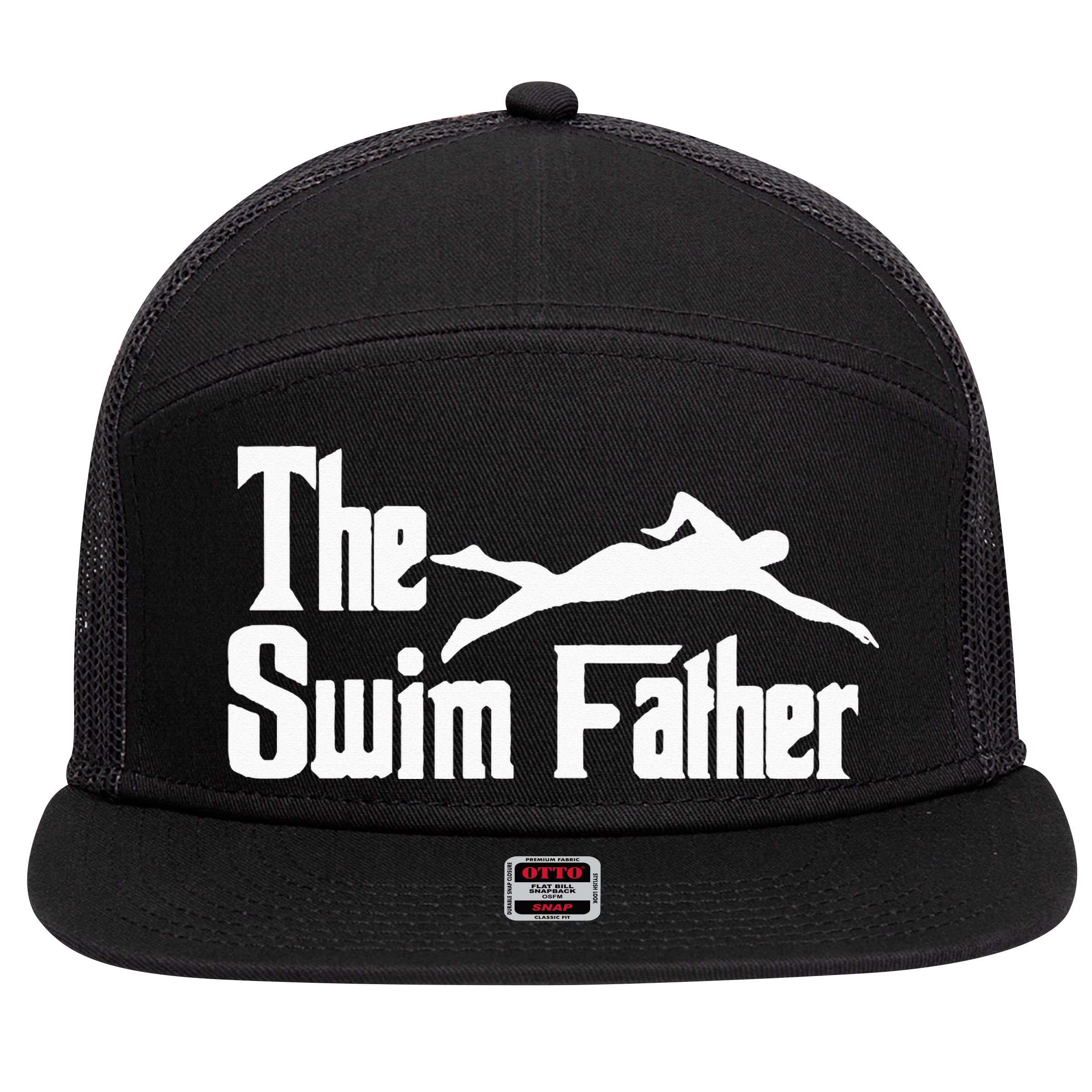 The Swim Father Funny Swimming Dad Swimmer 7 Panel Mesh Trucker Snapback Hat
