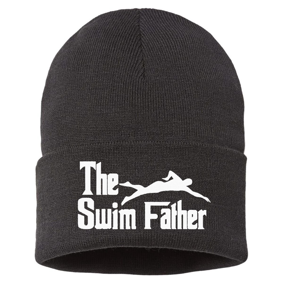 The Swim Father Funny Swimming Dad Swimmer Sustainable Knit Beanie