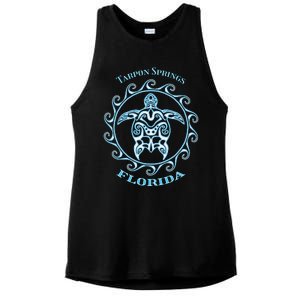 Tarpon Springs Florida Tribal Sea Turtle Summer Ladies PosiCharge Tri-Blend Wicking Tank