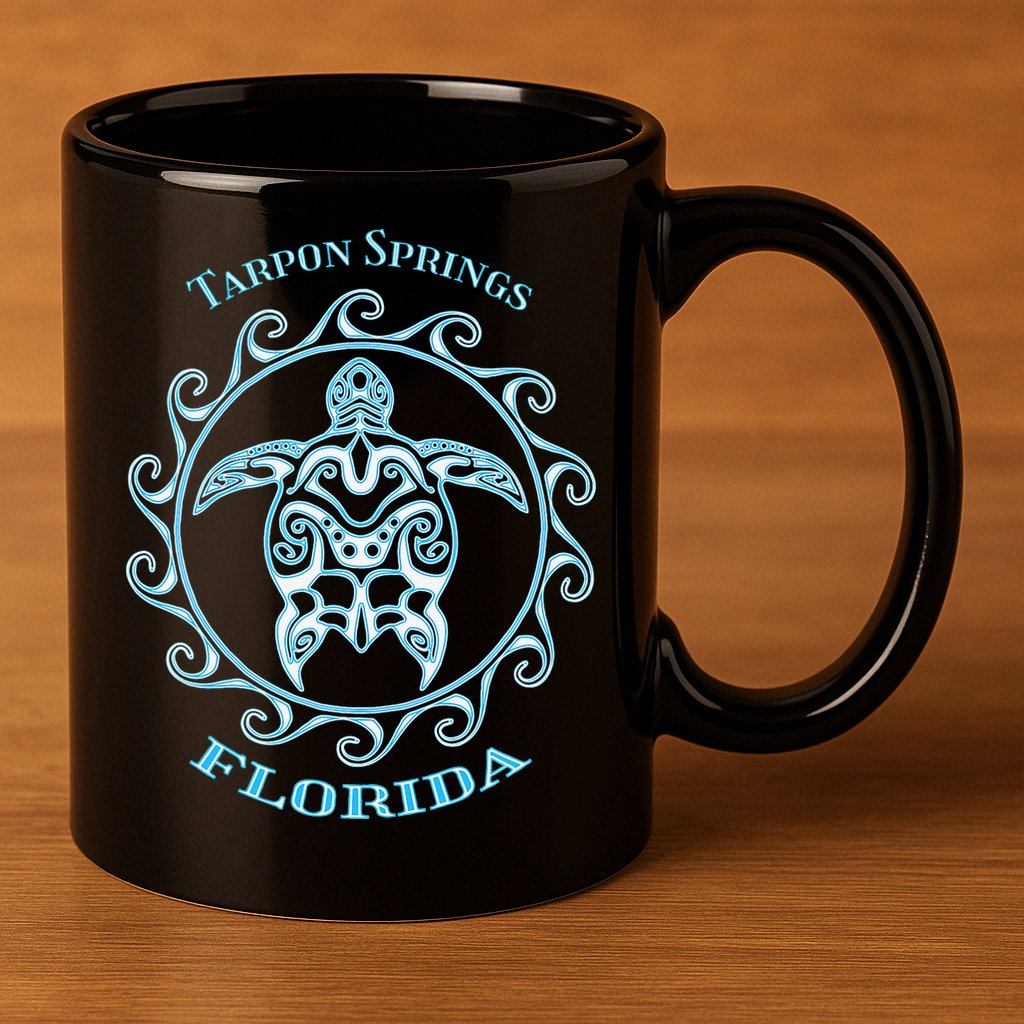 Tarpon Springs Florida Tribal Sea Turtle Summer 11oz C Handle Ceramic Mug