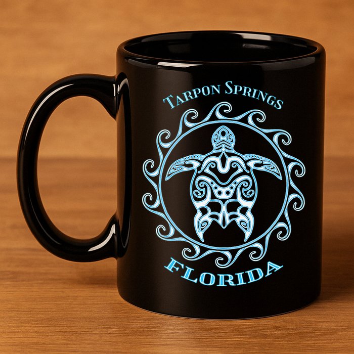 Tarpon Springs Florida Tribal Sea Turtle Summer 11oz C Handle Ceramic Mug